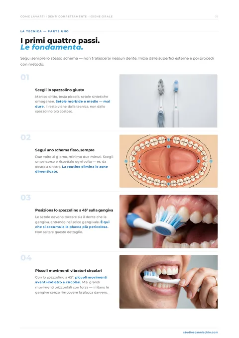 Una pagina della guida «Come lavarti i denti nel modo corretto»