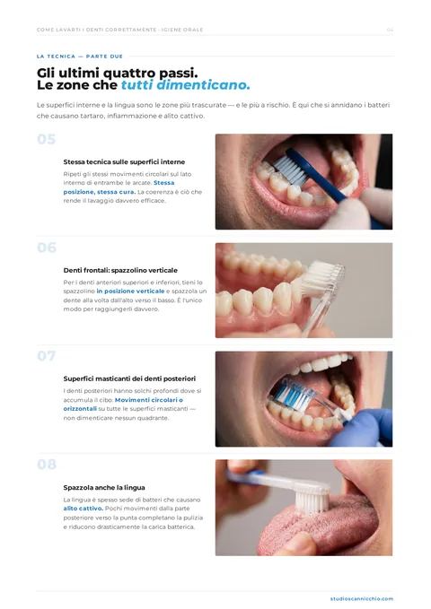 Una pagina della guida «Come lavarti i denti nel modo corretto»