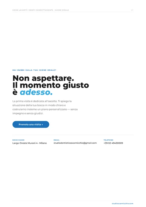 Una pagina della guida «Come lavarti i denti nel modo corretto»
