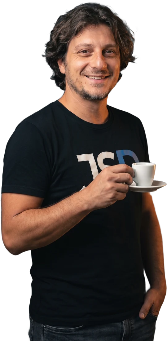 Sandro Monteleone con una tazzina di caffè, JackSpike Design
